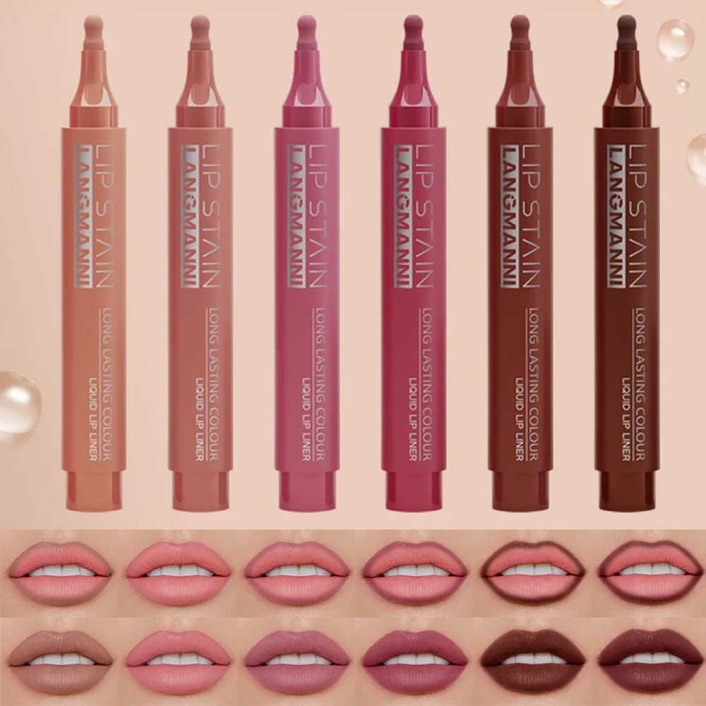 6 Colors Liquid Lip Liner Pencil Long Lasting Nude Lipstick Matte Lip Liner Stick Non-stick Cup Natural Lips Contour Pen Makeup_voghion.com