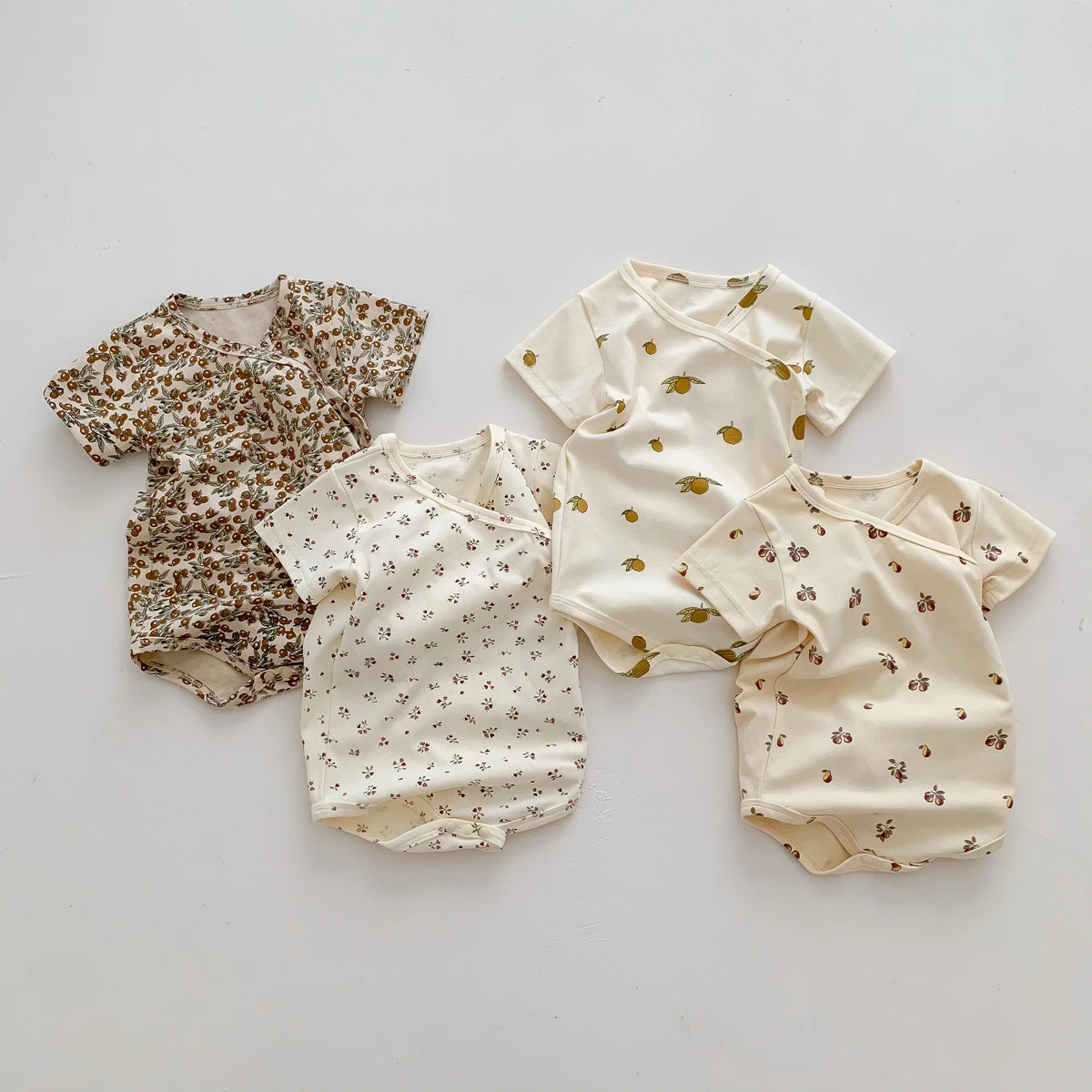 Newborn Girls Boys Baby Romper Fruit Flower Print Short-sleeved Cotton Soft Jumpsuit Infant Clothes 2