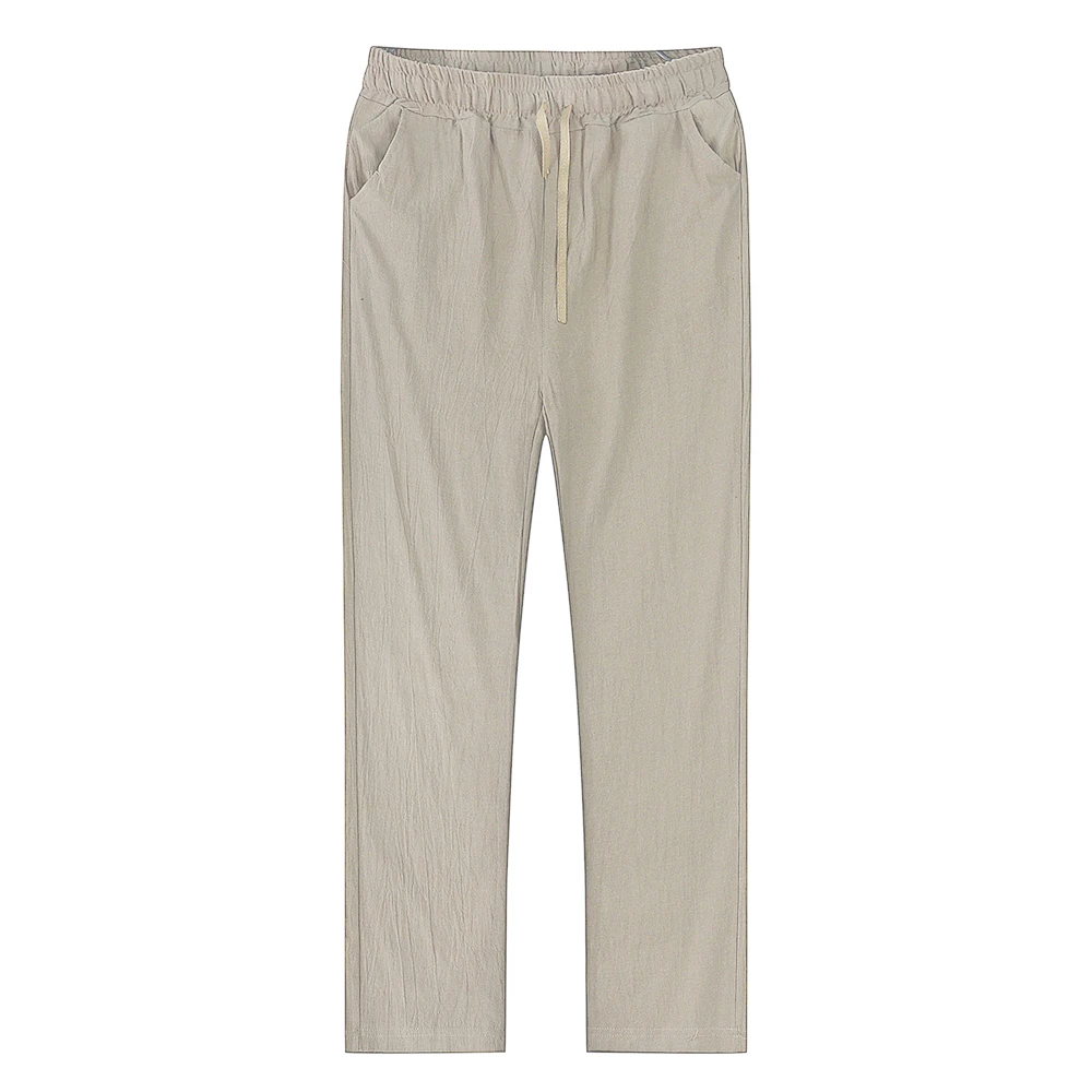 Mens Thin Style Cotton White Cargo Pants Male Spring New Breathable Solid Color Linen Trousers Fitness Streetwear Pantalon Homme 4