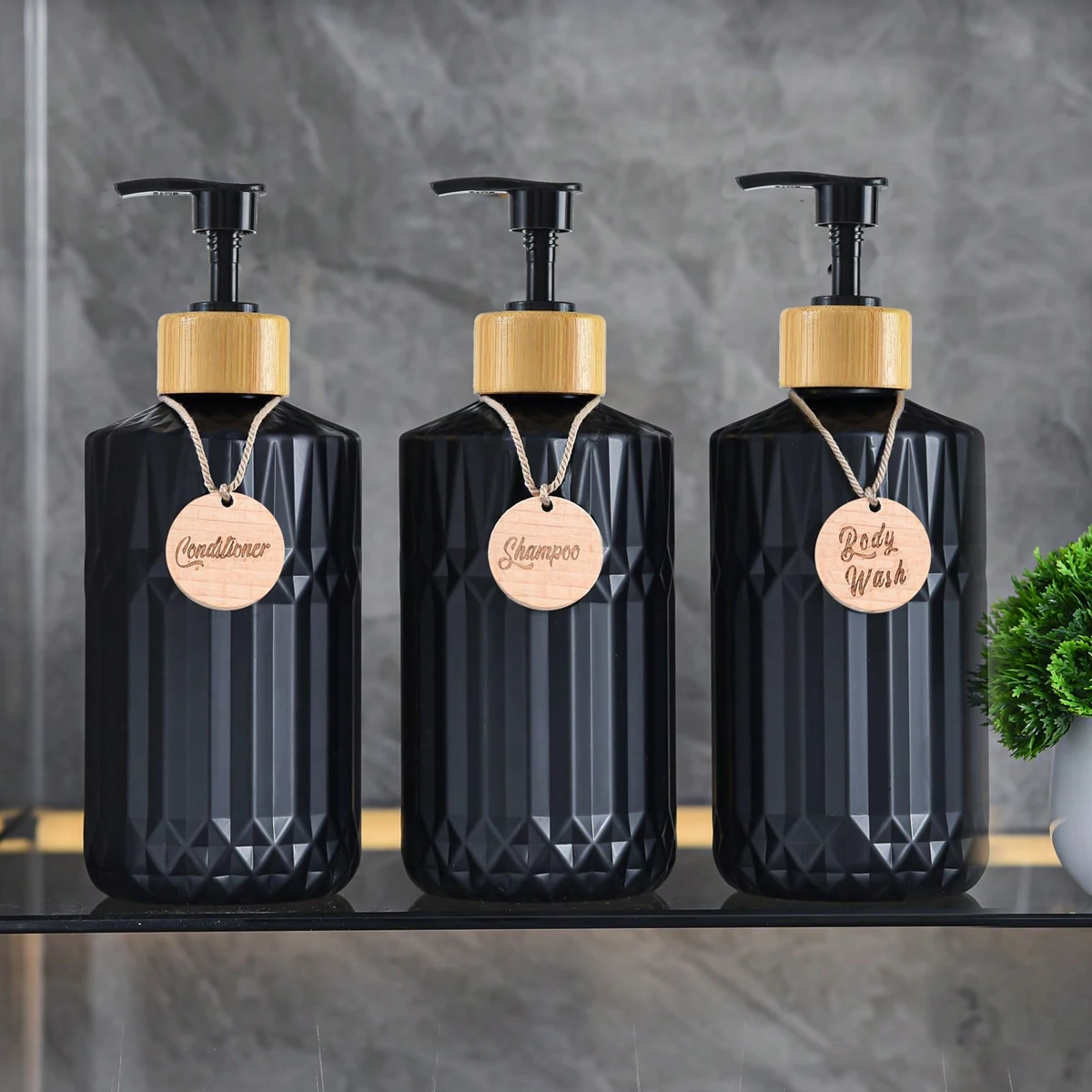 Soap Dispenser Bottle Bathroom Soap Dispenser Bottle Shampoo Conditioner Bamboo Pump Refillable Lotion Shower Container