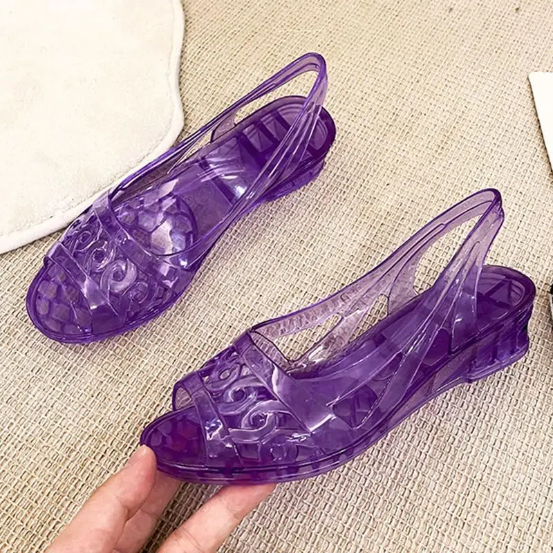Heavenly Jelly Women's Clear Jelly Flats - Pointed Toe Slip On Summer Sandals