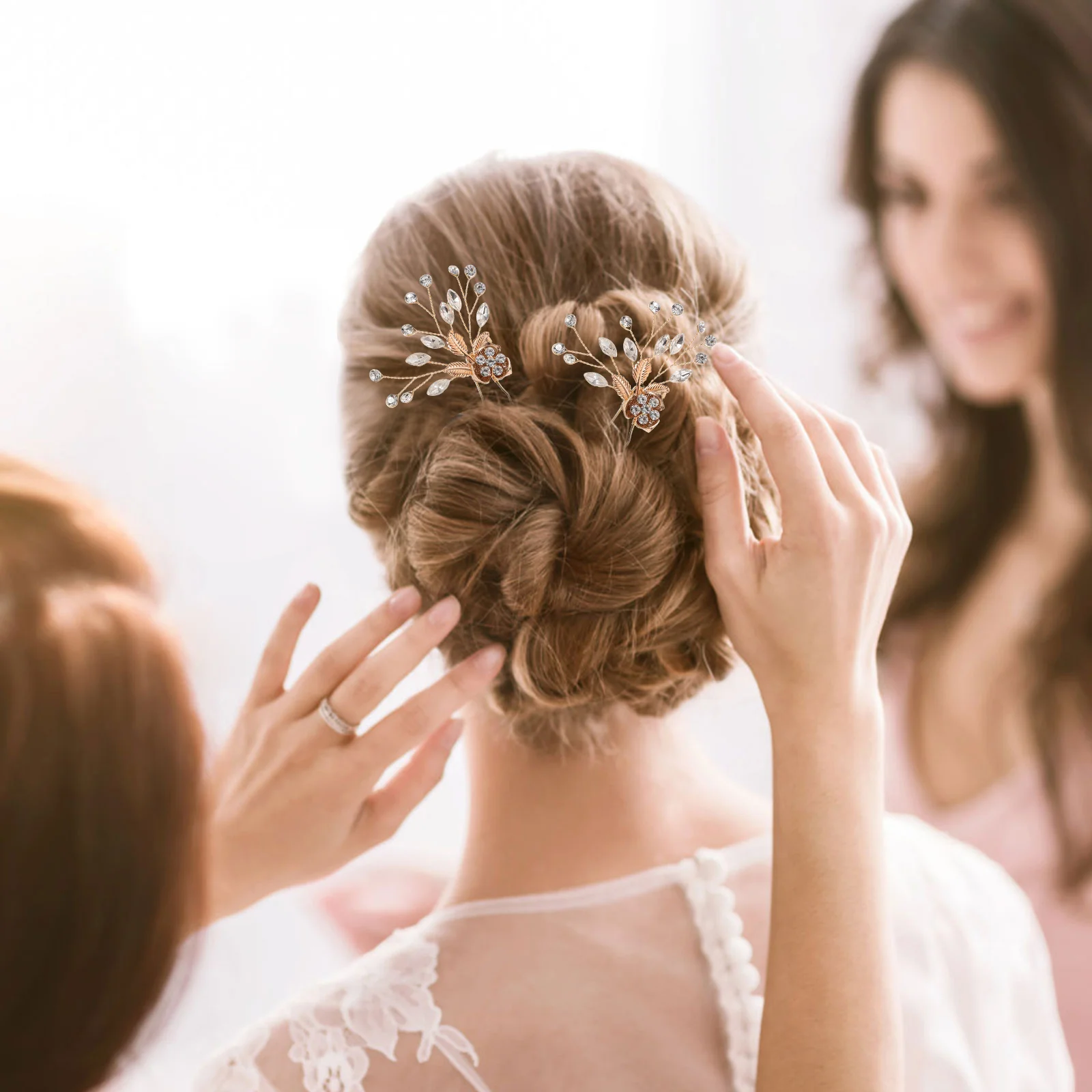 

Rhinestone Hair Pins for Wedding Bridal Headdress Hairpin Silver Set of 2 Tiara Accessories Women