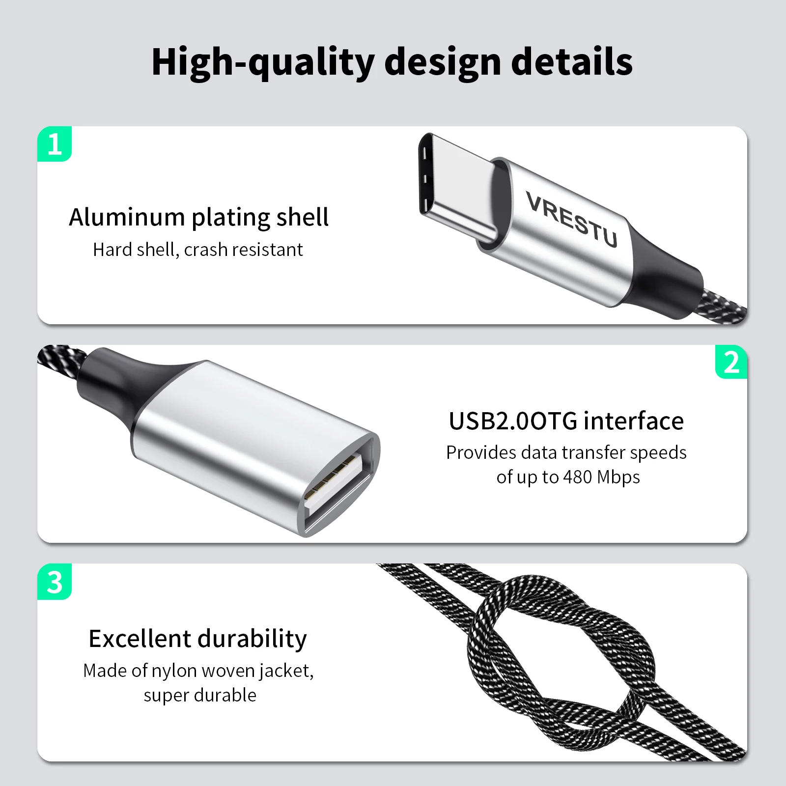 Type C to USB OTG Adapter Cable USB-C Male to USB2.0 Female Expansion HUB for MacBook Pro Samsung iPad Pro Xiaomi Extender 3Port 6