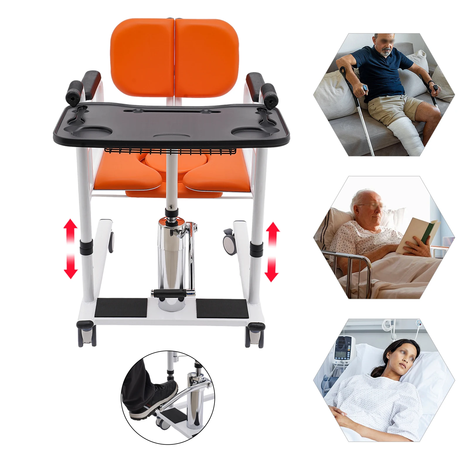 Commode Chair Toilet Stair Lift Chair Hydraulic Patient Transfer Chair with Commode for Disabled Multifunctional Shift Chair 2