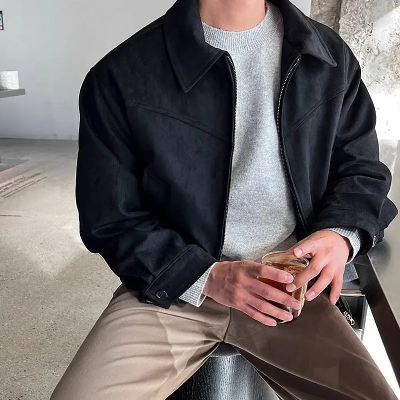 Vintage Suede Bomber Jacket Men Retro Flight Coat Streetwear High-End Outerwear Distressed Suede Finish Leather Coat for Men