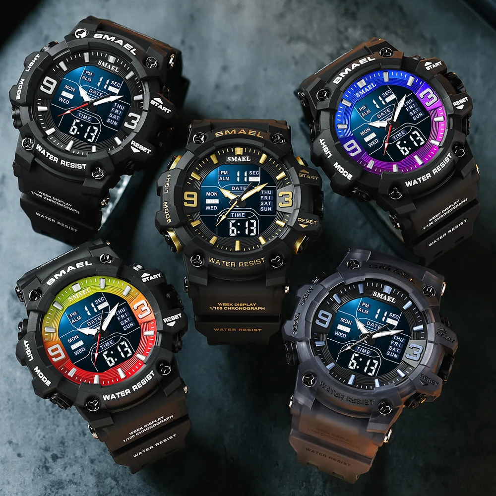Rugged Men's Sport Waterproof Digital Watch with Alarm and Dual-Time Features