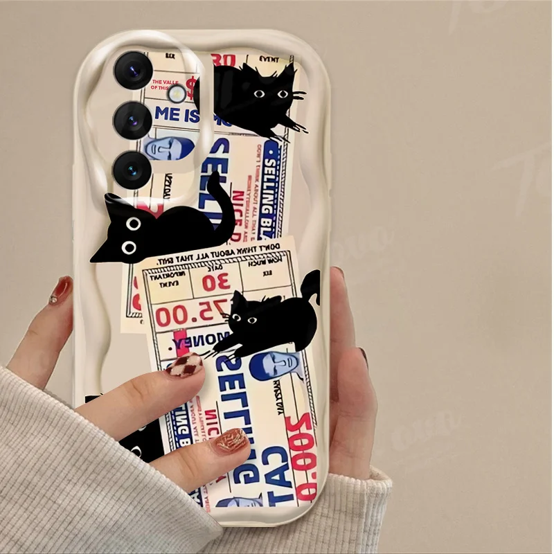 Black Star Cat 3D Wave Soft Silicone Phone Case Cover