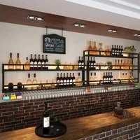 Industrial Wall-Mounted Bar Rack Integrated Shelf Iron Art Wall Storage Shelf Wall Hanging Light Bar Wine Glass Holder Shelf 2