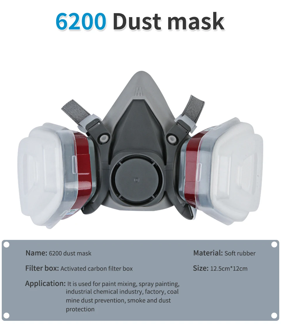 Gas Mask Reusable Respirator 6200 Half Face Cover with Fog-proof Glasses for Painting Spray