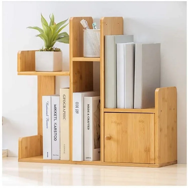 Natural bamboo Desktop Bookshelf Display Storage stand multifunction Book shelves organizers for office and home