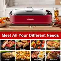 Indoor Smokeless Grill, Techwood 1500W Electric Indoor Grill with Tempered Glass Lid, Portable Non-stick BBQ Korean Grill 2