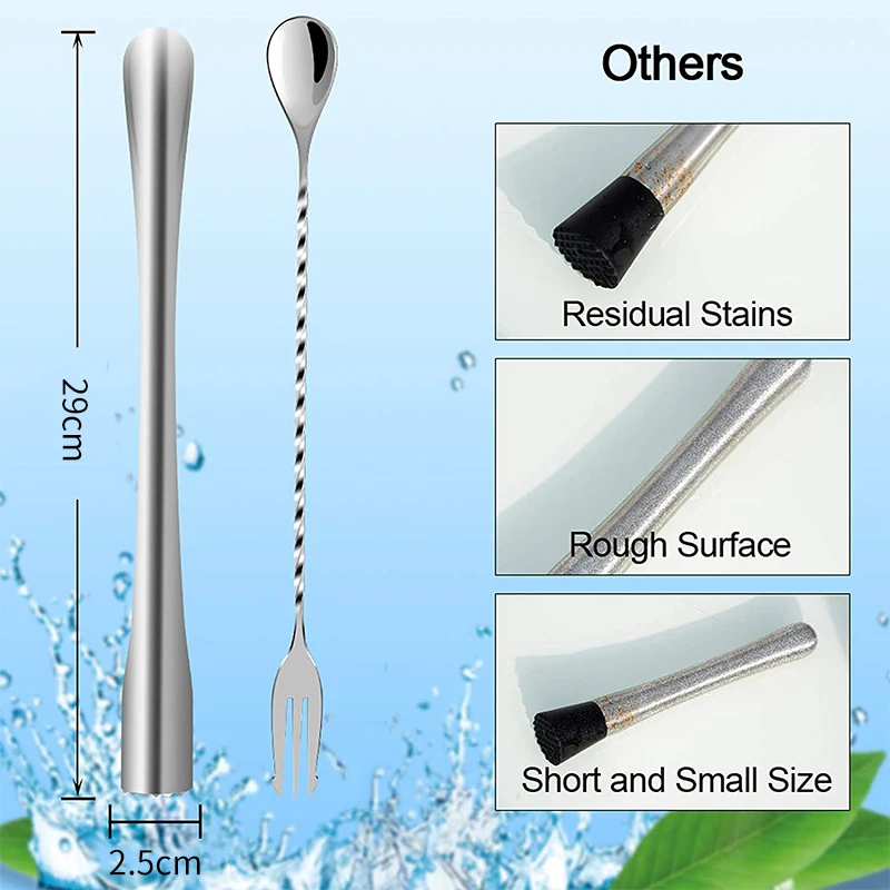 2Pcs Stainless Steel Cocktail Muddler with Bar Mixing Spoon Cocktail Muddler Long Drink Stirrer Bartender Spoon Bar Accessories images - 6