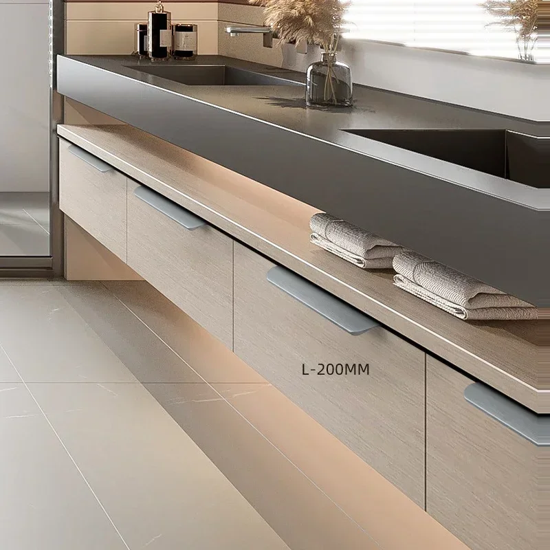 80-1200mm Light Luxury Simple Invisible Non Perforated Door Handle Wardrobe Edge Wrapped Long Black Handle Cabinet Hidden