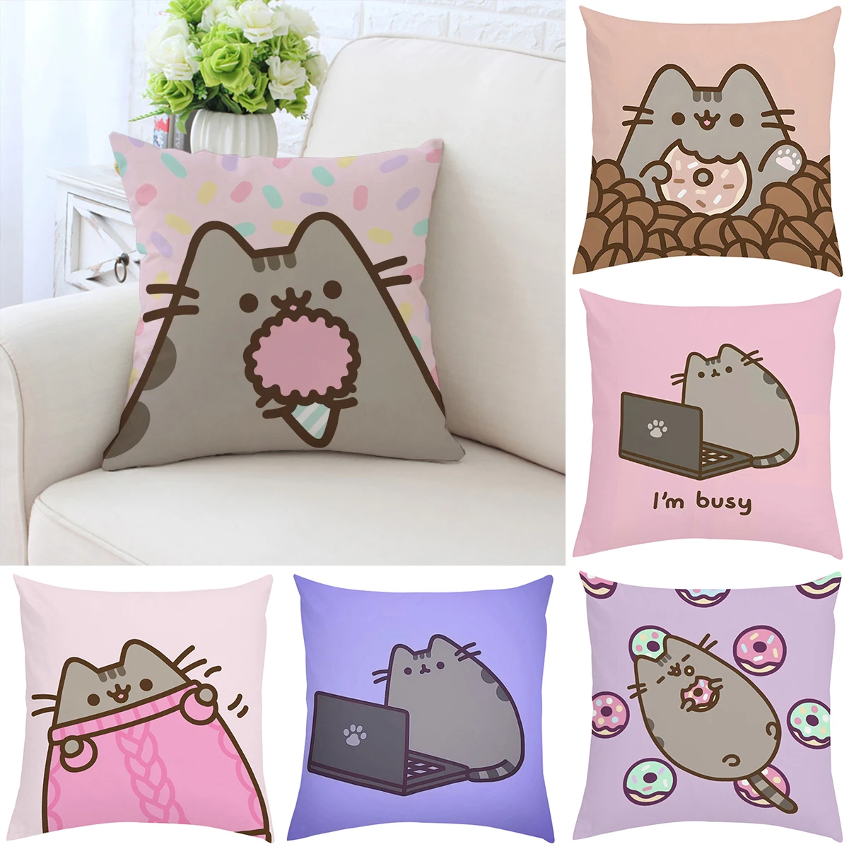 

Covers for Bed Pillows Cute P-Pusheens Decorative Pillowcase 40x40 Cushion Cover 50x50 Pillow Cases 45x45 Cushions Covers 45*45