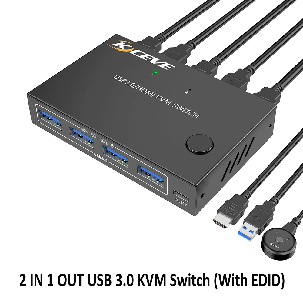 

KVM Switch 2 Ports, HDMI USB 3.0 KVM Switcher Box with EDID-Emulator Function, Support 4K@60Hz Resolution for 2 Computers