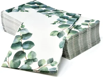 100 Tovaglioli per ospiti verde eucalipto Tovaglioli usa e getta in carta con foglie verdi per la decorazione della festa nuziale della stanza in polvere del bagno 1