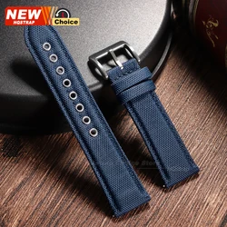 Premium 22mm Quick Release Leather Nylon Watch Strap - Unisex Wristband with Sailcloth Design - 22mm (Blue)