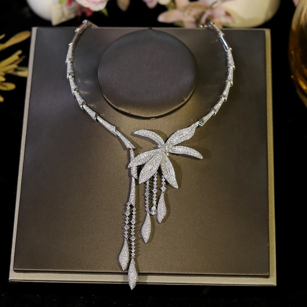 فاخر حفل زفاف الزركون زهرة قلادة مجموعة مجوهرات ال...