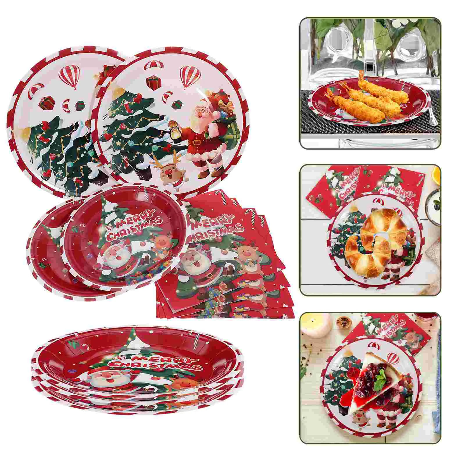 40 Pcs Christmas Tableware Dinnerware Set Paper Plates Party Cup Disposable Xmas Birthday