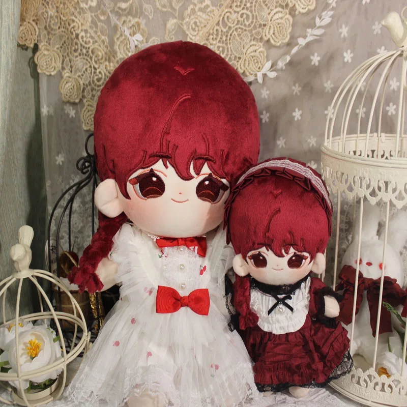 

20cm Cute Plush Doll No Attribute Naked Doll Red Hair With Skeleton Black Tea Plushies Stuffed Toy IDOL Fans Collection Gift