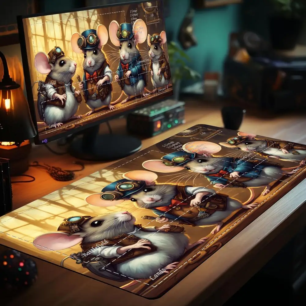 Magic card playmat with zones Cute cat witch Mtg Playmat rubber