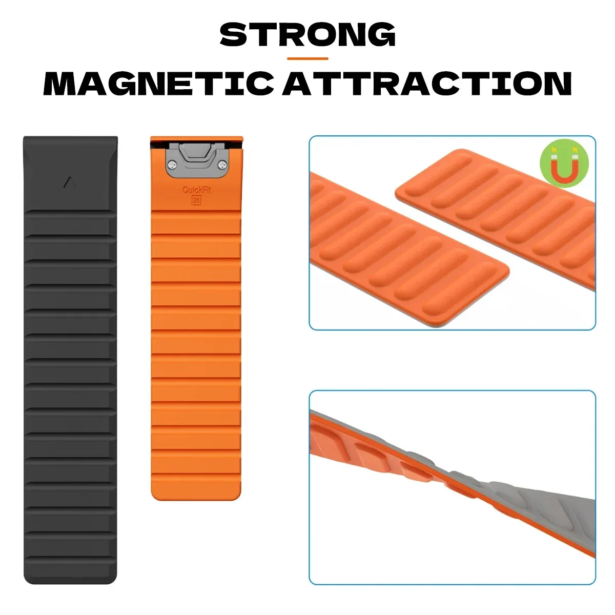 Magnetic Silicone QuickFit Strap - Adjustable 22/26mm Bracelet
