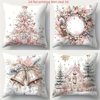 Christmas Pillow Covers – 4pcs Wreath & Tree Print 1