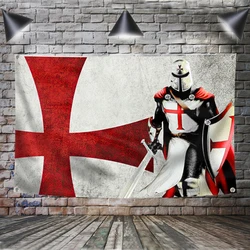 Knight Templar Cross Retro Flag Banner - Enhanced Indoor Decoration with Red Cross Design - 90 x 150cm(3x5FT) (A)