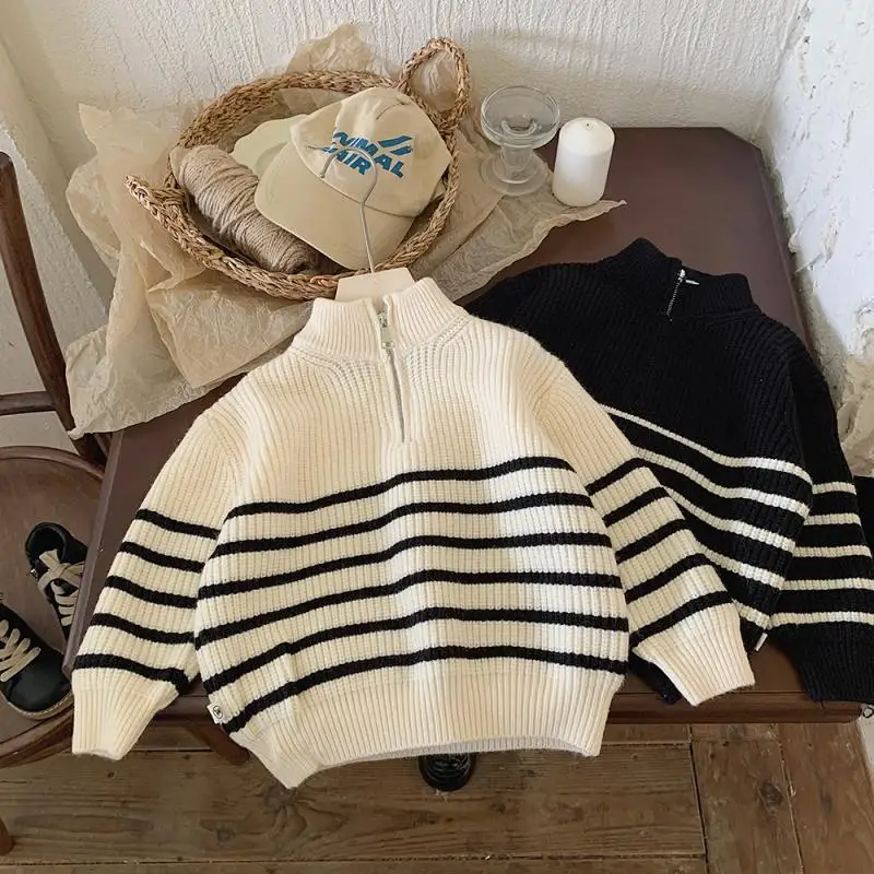 Boys' Autumn Sweater Spring New Korean Children's Loose Stripe Knitting Shirt Baby Casual Sweater