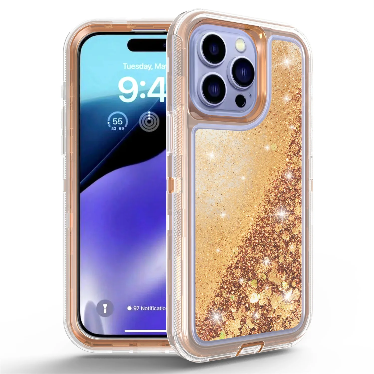 Enhanced Liquid Glitter Gradient Quicksand Hybrid Case with Military Grade Protection