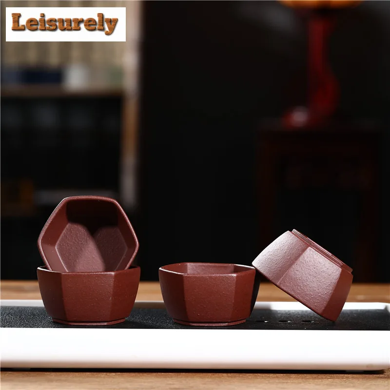 2pc/lot Yixing Purple Clay Teacup Raw Ore Mud Tea Bowl Hexagonal Meditation Cup Jianzhan Master Cups Chinese Zisha Tea Set 45ml