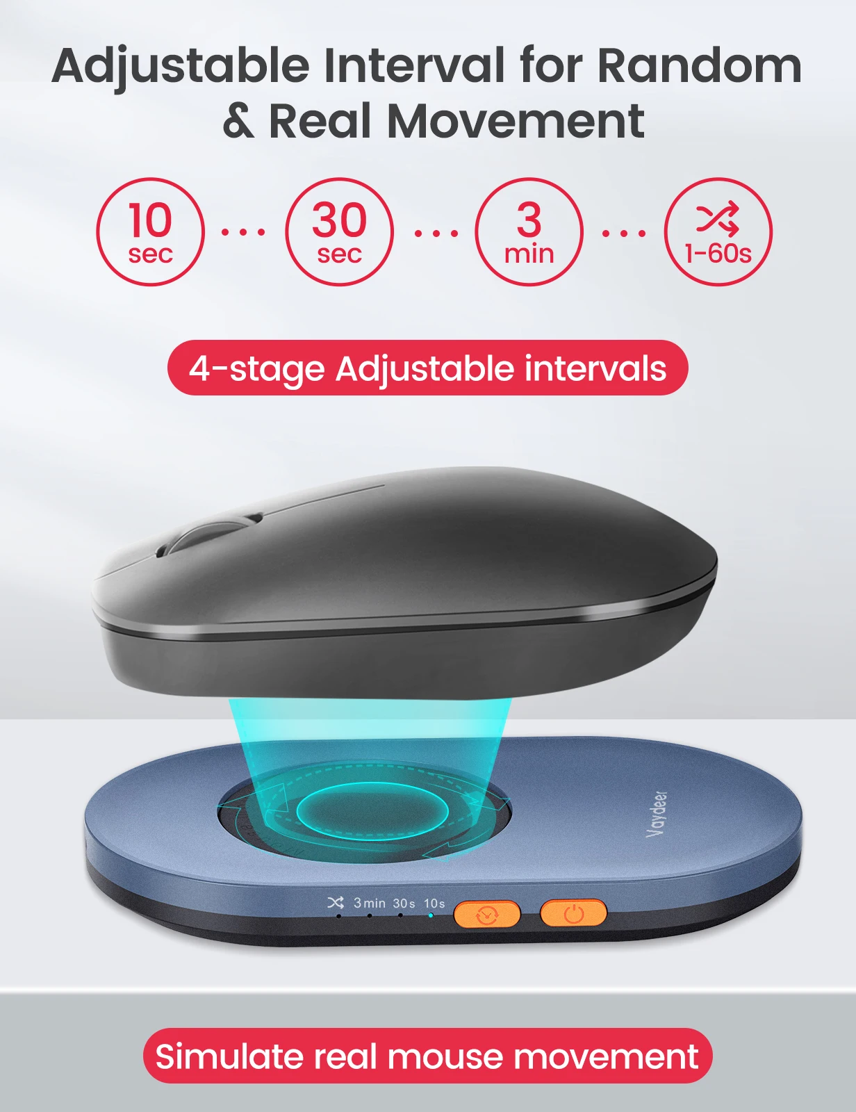 Vaydeer Ultra Slim Mouse Mover Temporizador de Intervalo Ajustável Indetectável e Silencioso Jiggler Movimento Realista Simulado - Imagem 3