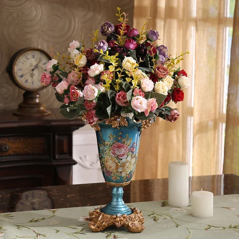 

European Palace Resin Vase Ornaments Home Furnishing Decoration Crafts Livingroon Dining Room Retro Vase Figurines Wedding Gifts