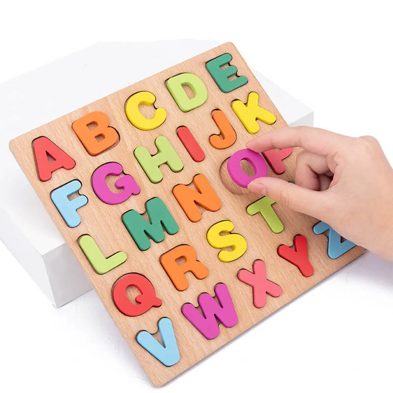 Wooden Puzzle Montessori Toys Alphabet Number Shape Matching Games 2