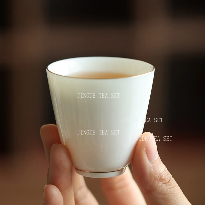 1pcs Customized Dehua Lamb Fat Jade Teacup Chinese Ceramic Single Cups Household White Porcelain Tea Set Portable Master Cup