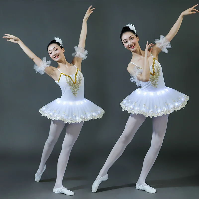 

Glow ballet skirt dance dress Tundra swan performance dress women's new puffy dress LED will glow performance dress
