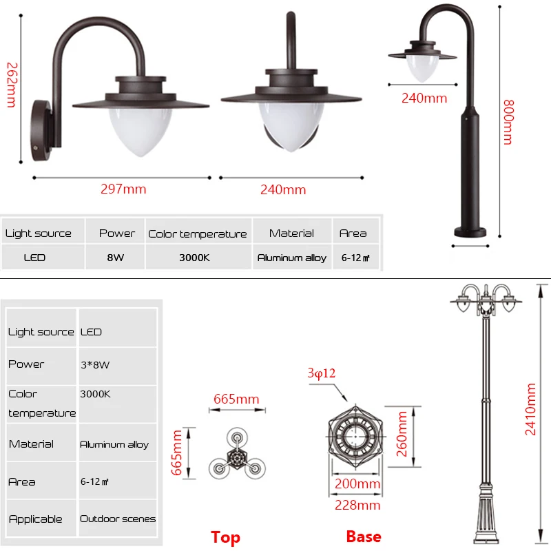 Aluminum Outdoor Post Lights Hardwired Street Lamps 3 Heads Pole Lighting Brown Color for Garden Patio Backyard Walkway Driveway 5