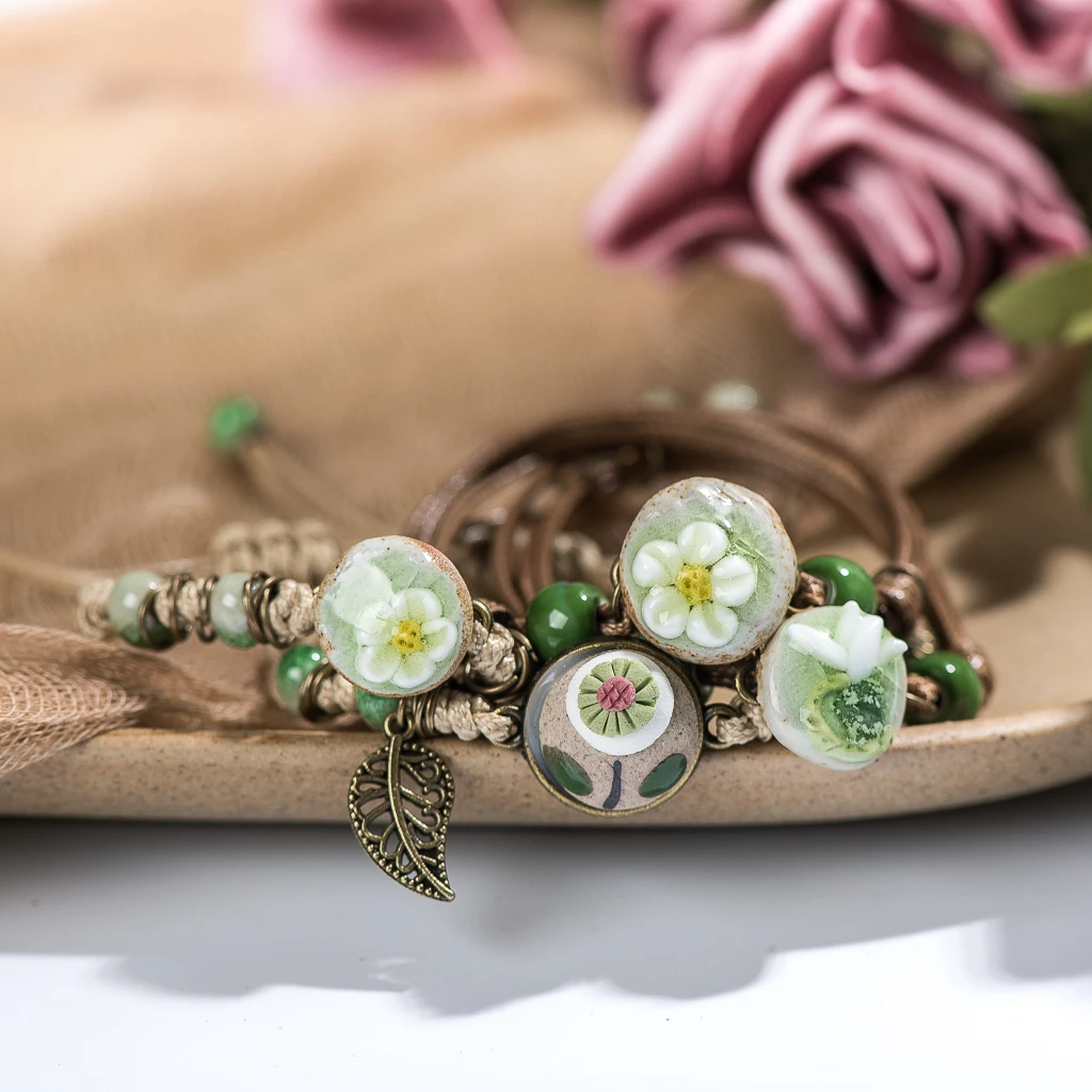 Forest Series Pottery Pendant hand-kneaded Ceramic Adjustable DIY Bracelet Gift Jewelry For Women #82621 bracelet jewelry
