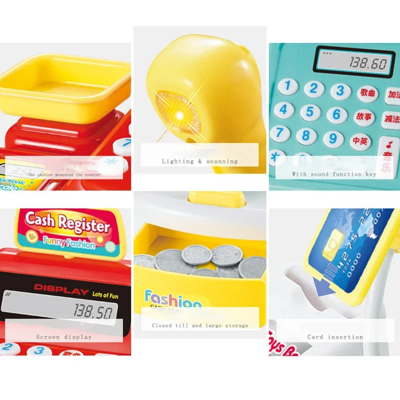 Simulation Supermarket Cash Register Game Toy Electronic Pretend Play House Toys Lighting And Sound Effects Toy for Kid Birthday 4
