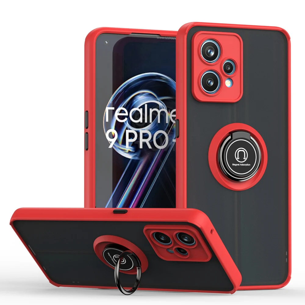 KEYSION Fashion Matte Case for Realme 9 Pro+ 9i Transparent Ring Shockproof Phone Cover for OPPO A96 A95 A94 A76 A36 A74_voghion.com
