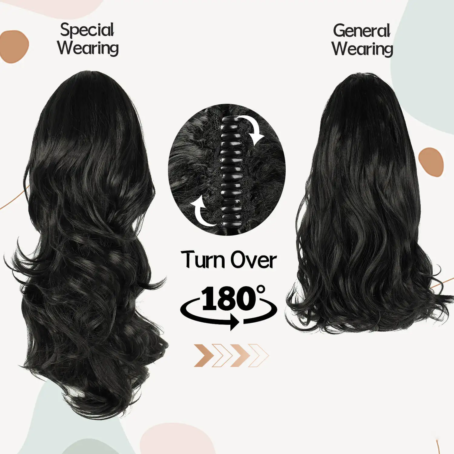 16 Inch Synthetic Curly Wave Claw-On Ponytail Wavy Body Wave Hair Extension Clip Realistic Quick Hair Style Change