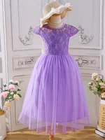 Robe en dentelle violette pour filles, style princesse élégant, ourlet de jupe en maille moelleuse 1
