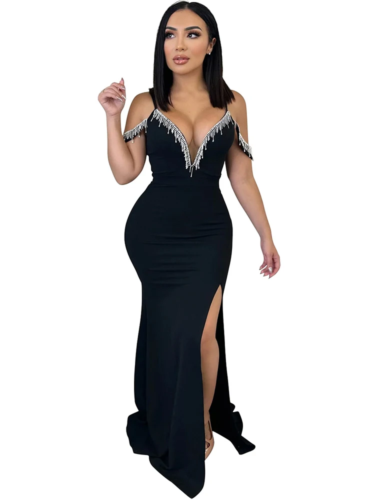 

Off Shoulder Tassel Birthday Prom Slit Dress Party Evening Wedding Gowns Elegant Luxury Celebrity Night Club Sexy Long Dresses