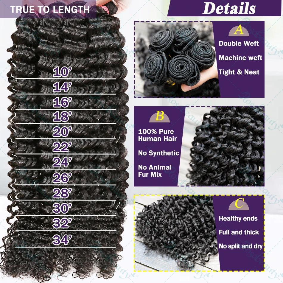 Deep Wave Human Hair Bundles Curly Hair Brazilian Weaving 28 30 40 42 Inch Natural Human Remy Loose Deep Wave Bundles