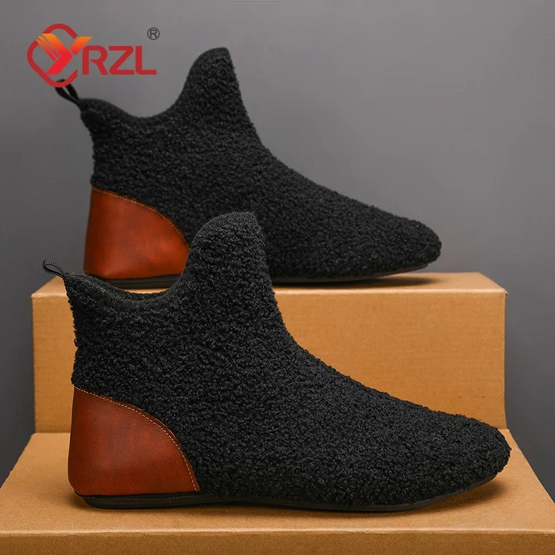 YRZL Winter Cotton Shoes Men High Top Warm Slip on Lightweight Slippers Men Plush Indoor Cotton Loafers Men Winter Warm Shoes