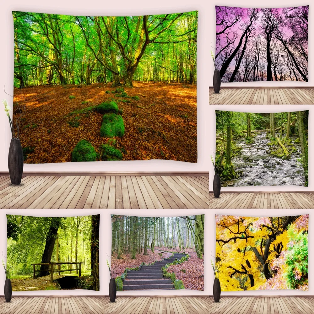 

Nature Landscape Wall Tapestry Tree Forest Fallen Leaves Psychedelic Carpet Wall Hanging Cloth Tapestries For Bedroom Decor Home