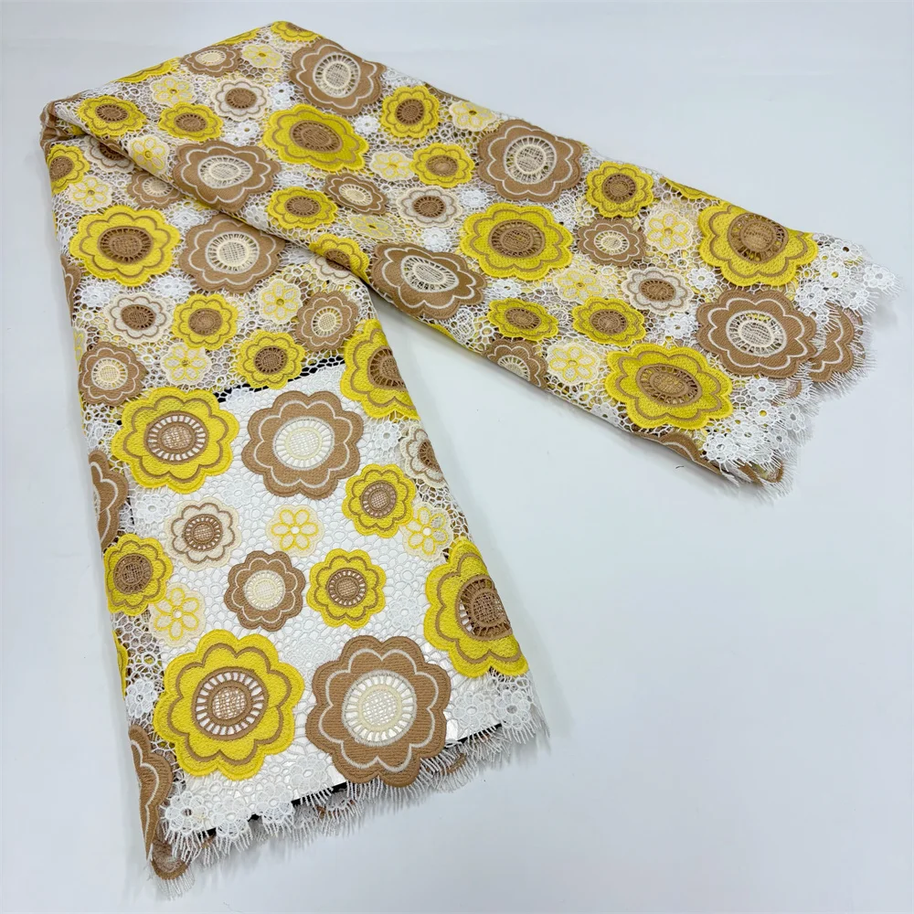 Nigerianischer Spitzenstoff im neuen Stil, 2025, hochwertige Spitze, wasserlöslich, bestickt, modischer weicher Spitzenstoff, 5 Yards