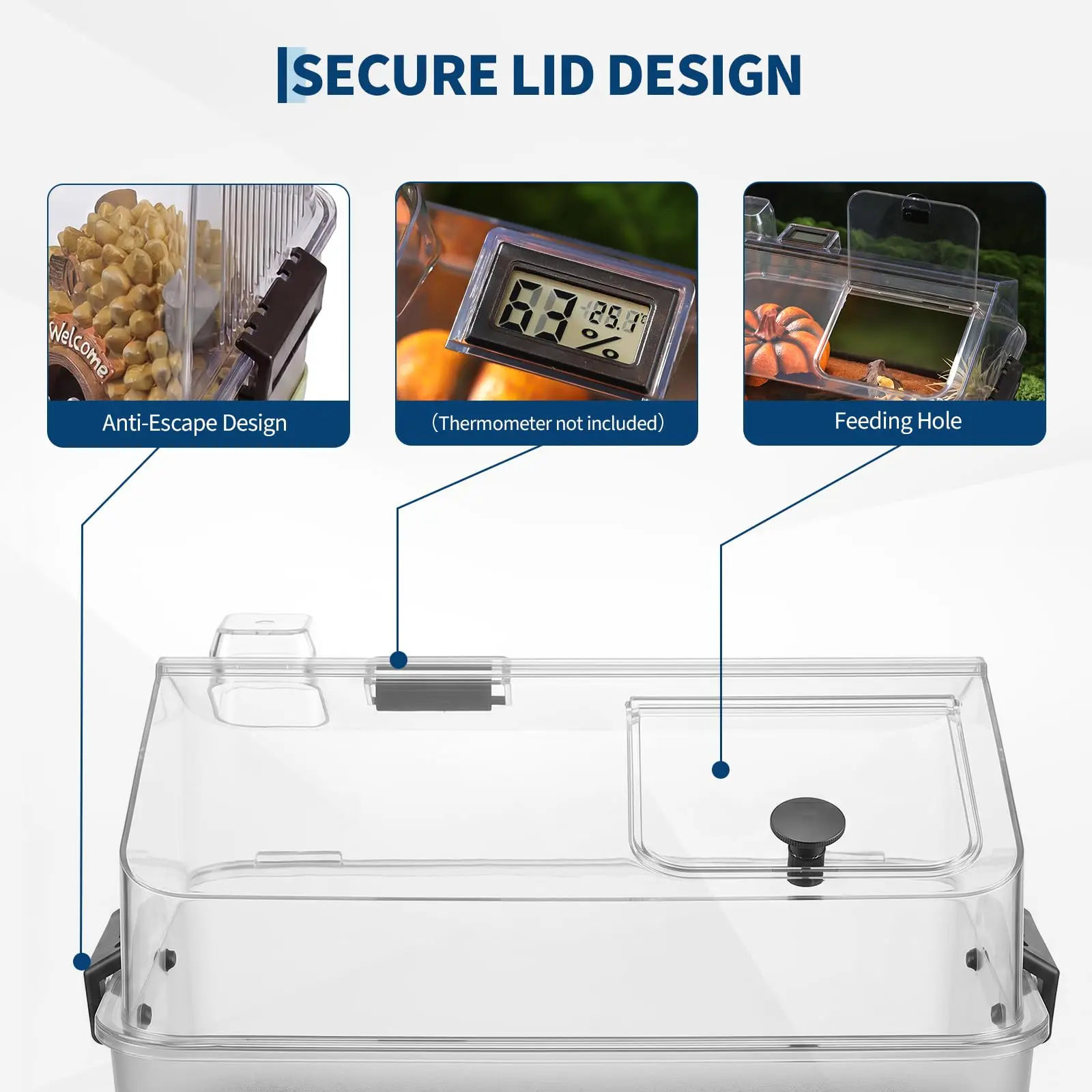 Small Reptile Terrarium Kit With Lid, Acrylic Tank, Heating Pad, Hygrometer, Hide & Bowl For Gecko Lizard Tarantula Frog Crab 5