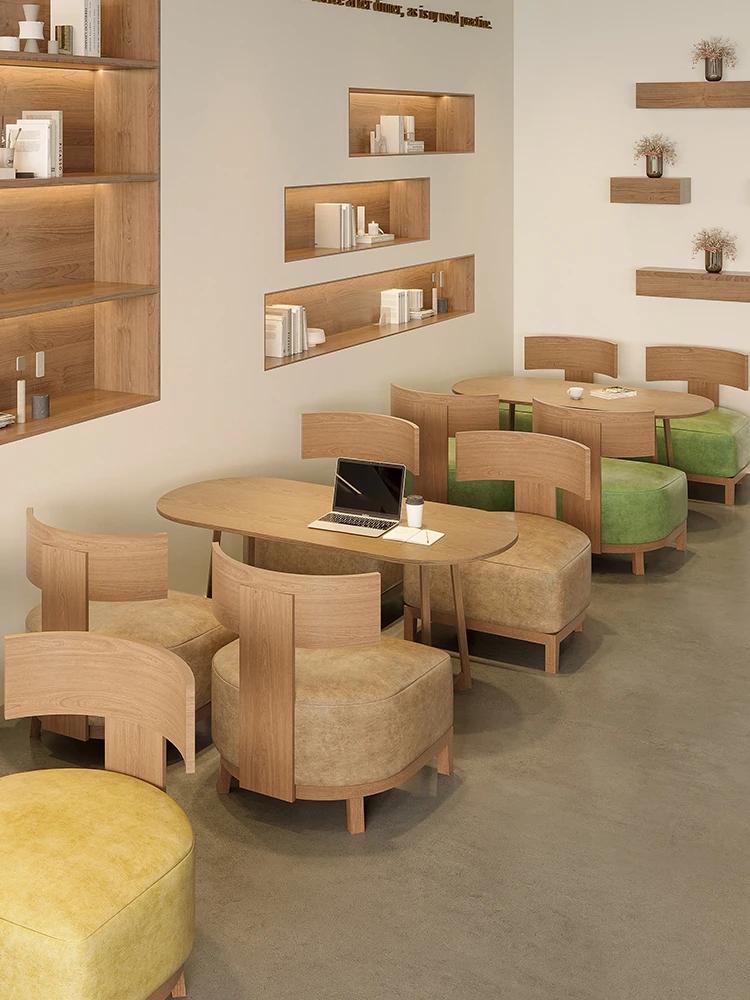 단단한 나무 다이닝 의자, 커피 숍, 밀크 티 숍, 테이블 및 의자 조합, 레저, 심플한 상업 디저트 숍, 소파 의자 