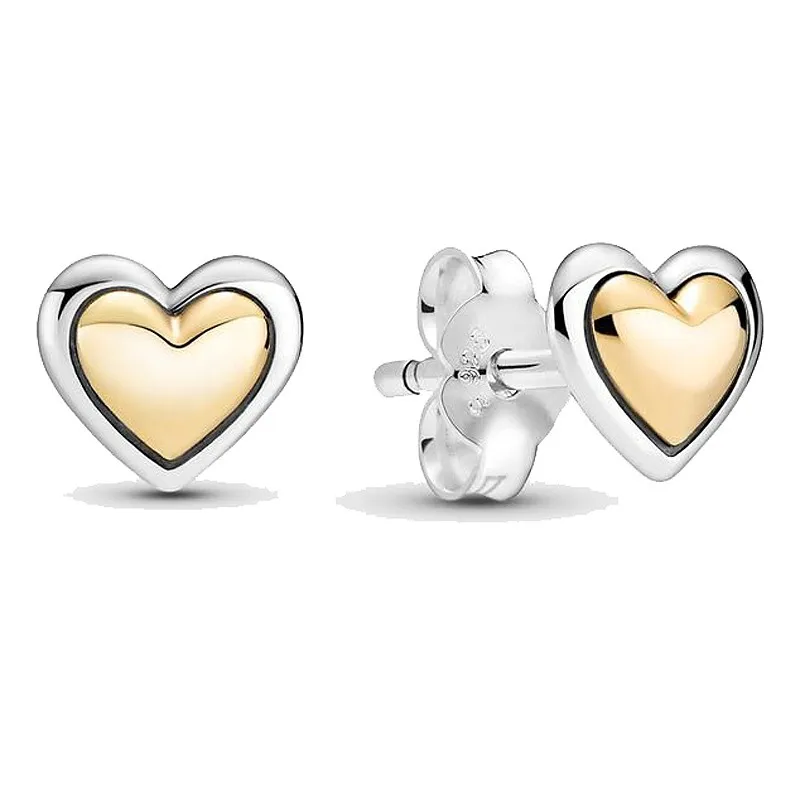 

Original Domed Golden Shine Heart Stud Earrings For Women 925 Sterling Silver Wedding Gift Fashion Jewelry